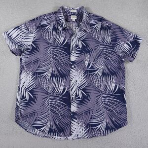 J Crew Shirt Mens 2XL Slim Fit Blue Palm Leaf Linen Short Sleeve Button Up